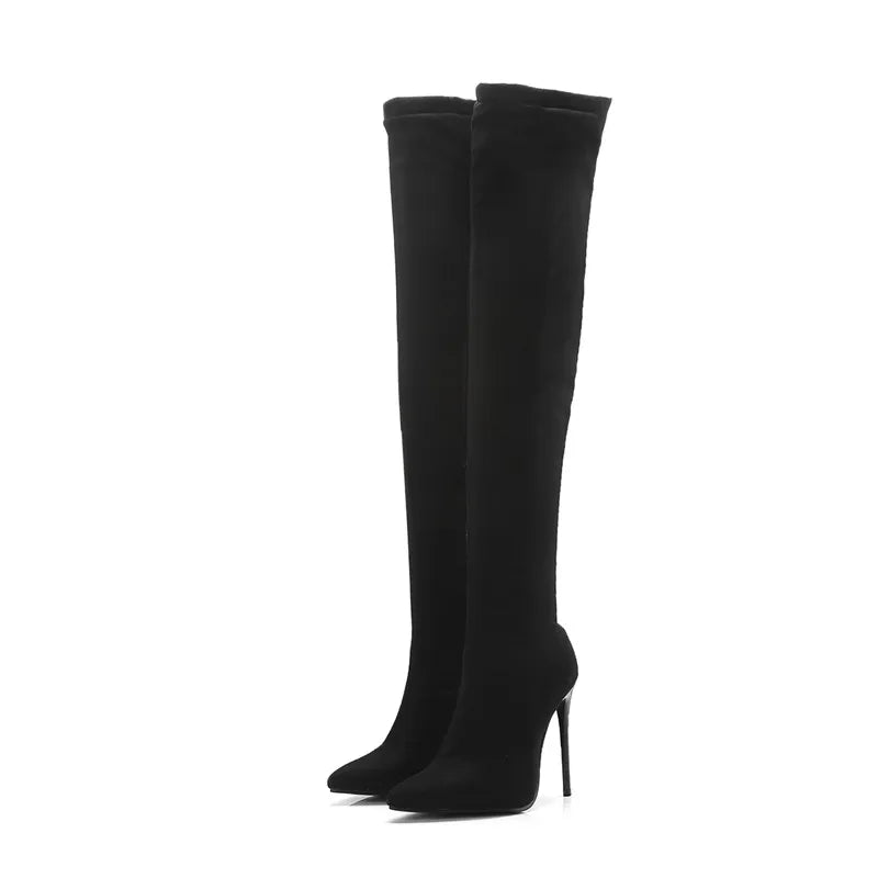 Knee boots women toe zip stiletto high heels prom boots women shoes