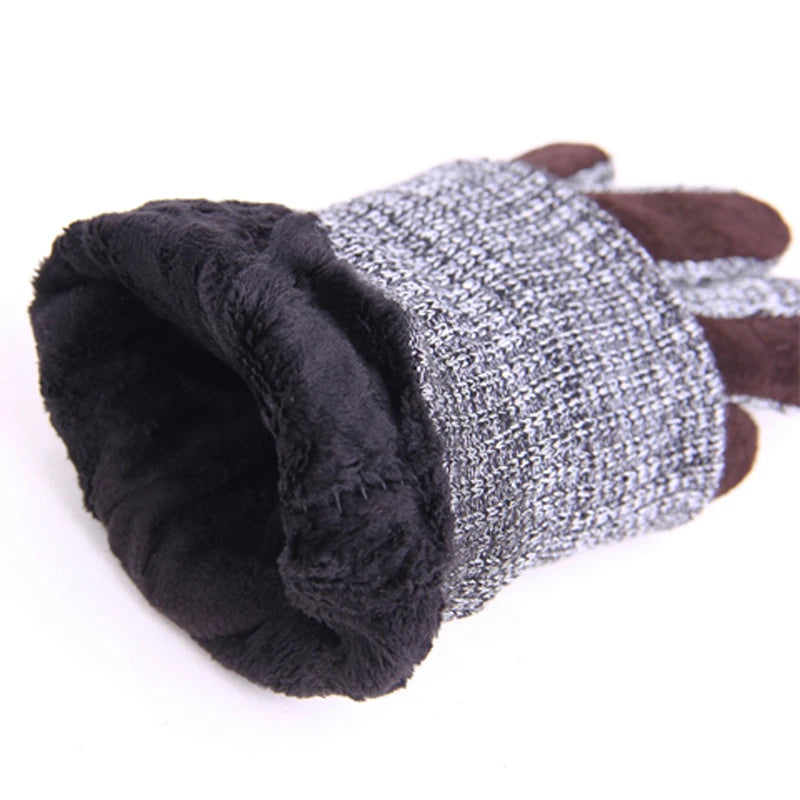 Winter Men's Warm Gloves Leather Gloves Mittens Male Thick Thermal Leather Gloves Men Knitted