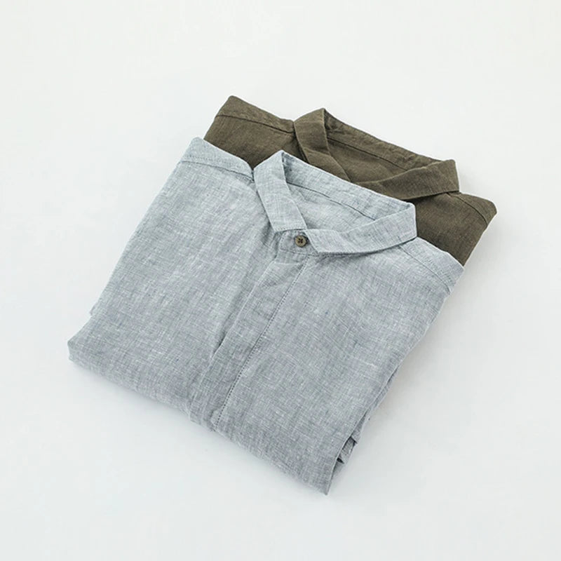 Spring Men Linen Shirts Breathable Tops Male Dress Shirts Clothes