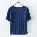 Summer Men T Shirts Short Sleeve Round Collar Breathable Linen Tops Tees Causal