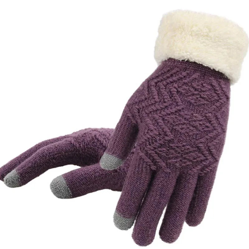 Female Knitted Touch Screen Mitten Winter Women Wool Plus Cashmere Velvet Thicker Warm Full Finger Glove