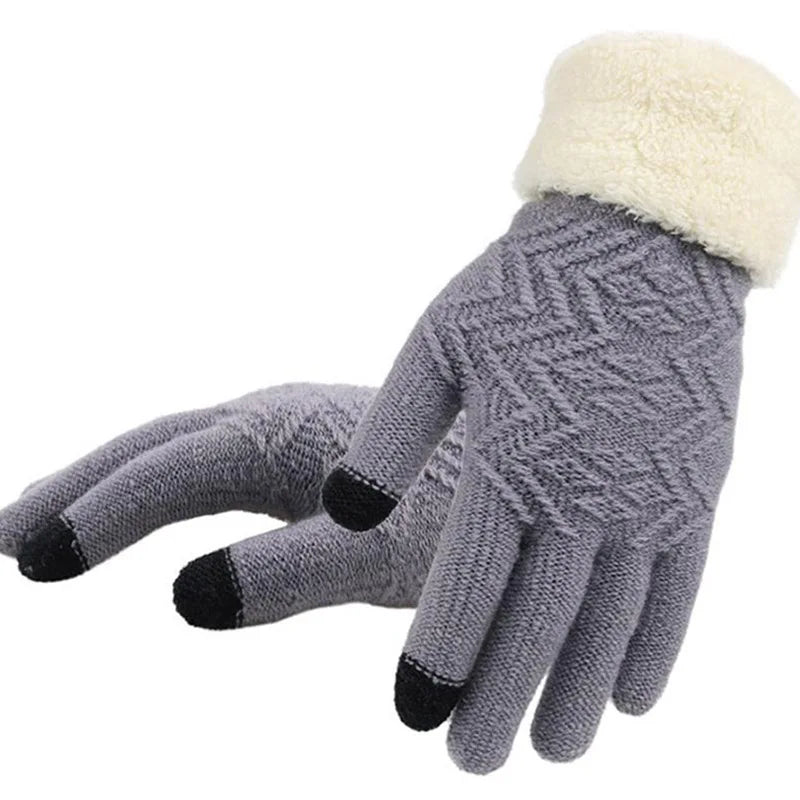 Female Knitted Touch Screen Mitten Winter Women Wool Plus Cashmere Velvet Thicker Warm Full Finger Glove