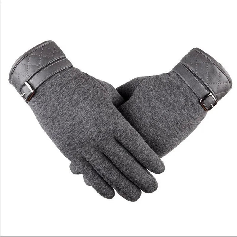 Men's Black Winter Warm Gloves For Wool Leather Wrist Soft Cashmere Touch Screen Gloves