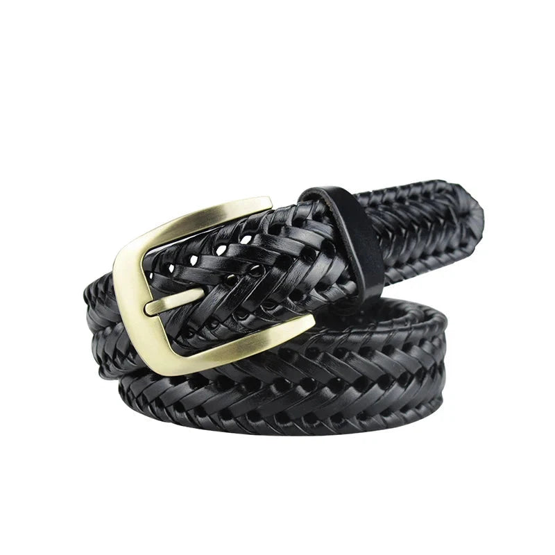 Men Braided Belt Woven Leather Belts Waist Strap Casual Belt Pin Buckle Male Belt for Jeans