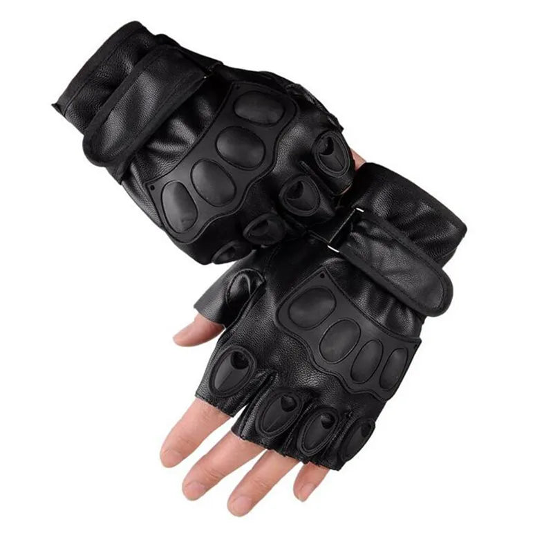 Men Leather Half Finger Outdoor Sports Cycling Sheepskin Tactical Gloves Dumbbell Weight Lifting Gym Gloves