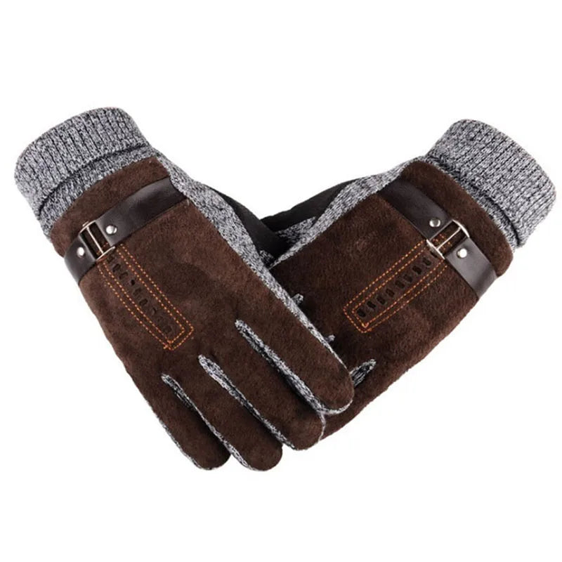 Winter Men's Warm Gloves Leather Gloves Mittens Male Thick Thermal Leather Gloves Men Knitted