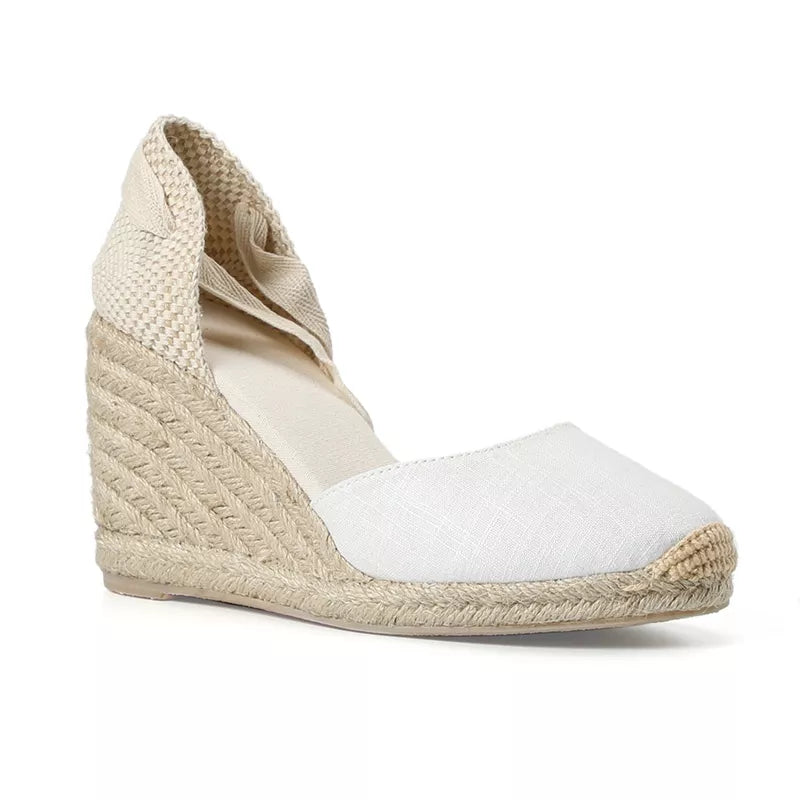 Women Summer Espadrille Heel Wedge Sandals Closed Toe Shoe cross-tied Lace-up