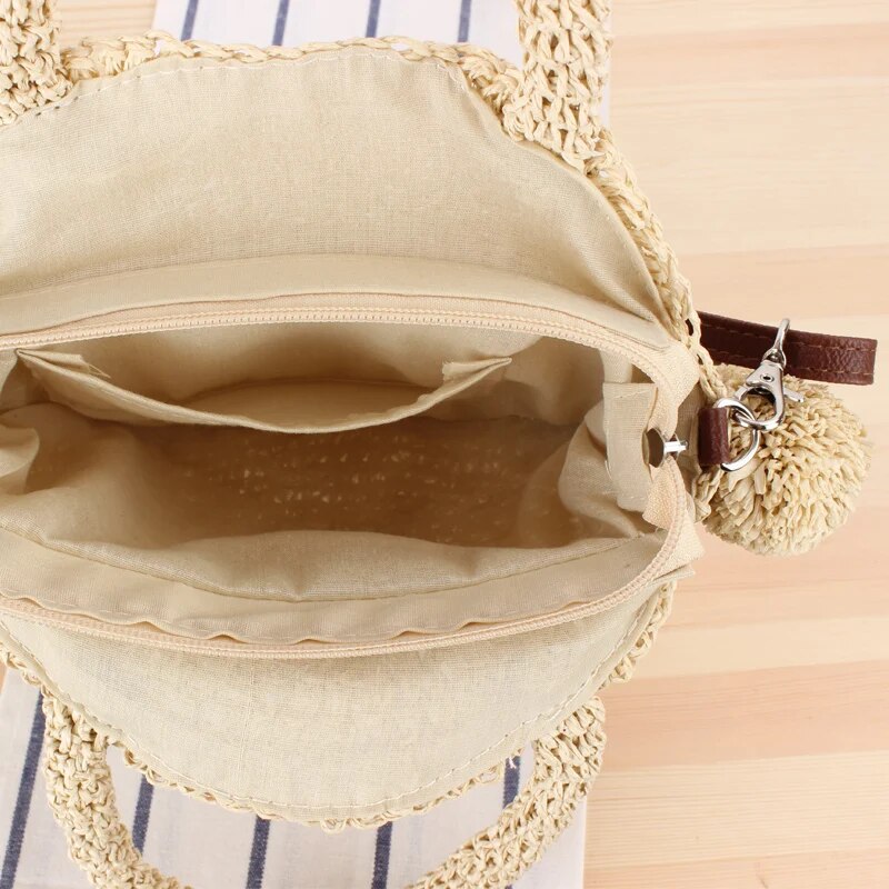 Bohemian Tassel Rattan Women Handbags Woven Crossbody Shoulder Bags Designer Ball Summer Beach Purse