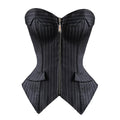 Black Striped Overbust Corset Office Lady Corset Bustier Strapless Tops