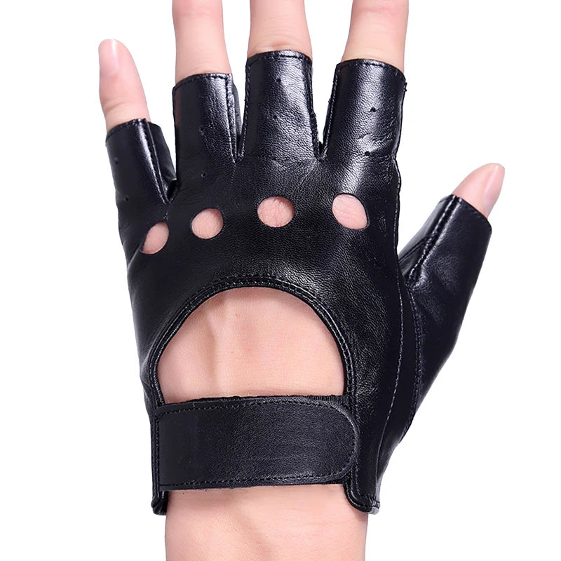 Black Semi-Finger Gloves Genuine Leather Male Mitring Ride Motorcycle Men Half Finger Driving Gloves