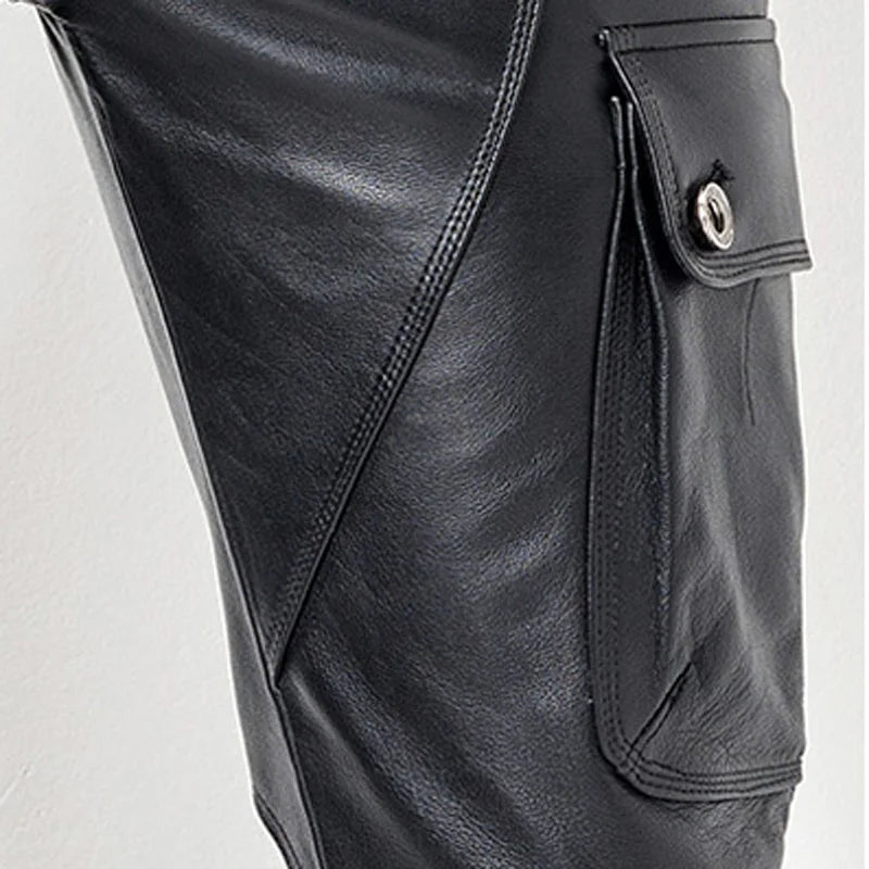 Men Leather Pant Biker Pants Motorcycle Punk Rock Pants man classic pocket leather pants leather trousers