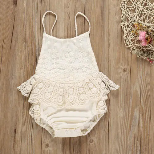 Summer Beige Newborn Infant Girl Clothes Lace Sunsuit Jumpsuit Bodysuit