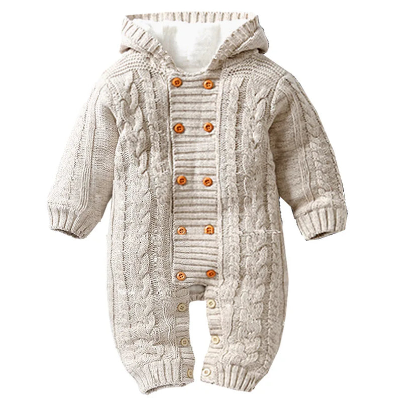 Infant Baby Rompers Winter Clothes Baby Boy Girl Knitted Sweater Jumpsuit Hooded Kid Toddler Outerwear