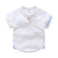 Kids Birthday Gift Clothes Summer Cotton White Blue Dog Short Sleeve Mandarin Collar Boys Shirt