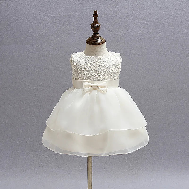 flower baby girl dress beige satin belt baby dresses girl clothing for birthday christening