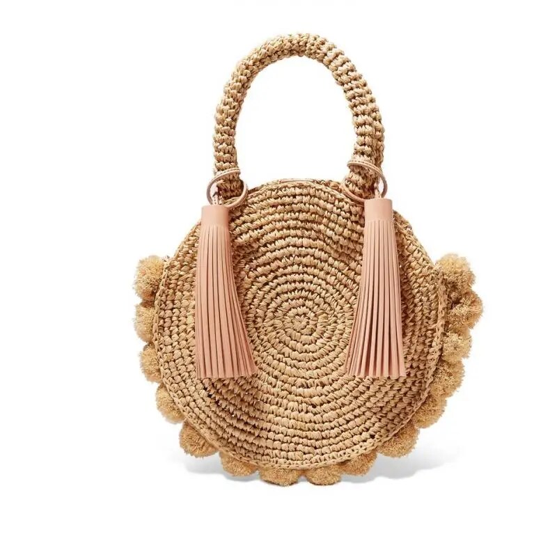 Bohemian Tassel Rattan Women Handbags Woven Crossbody Shoulder Bags Designer Ball Summer Beach Purse