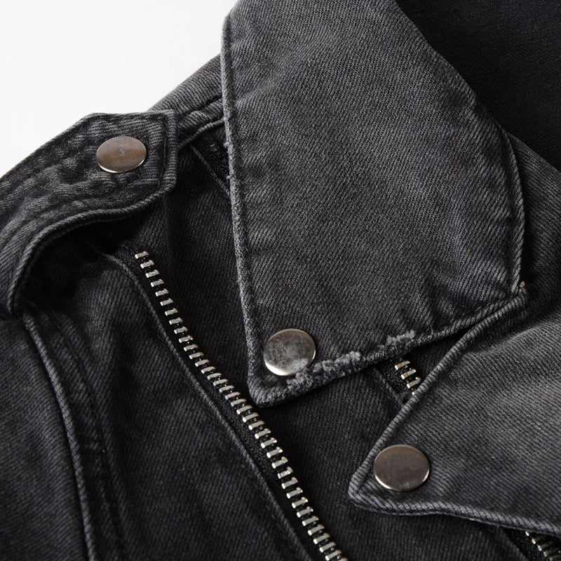 Men's zippers black denim jean biker jacket for motorcycle coat