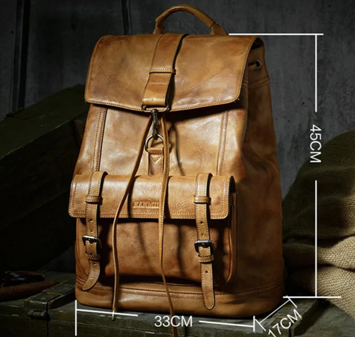 Luxury Leather Capacity Backpack Travel Bag Men Casual Bag Full Grain outdoors