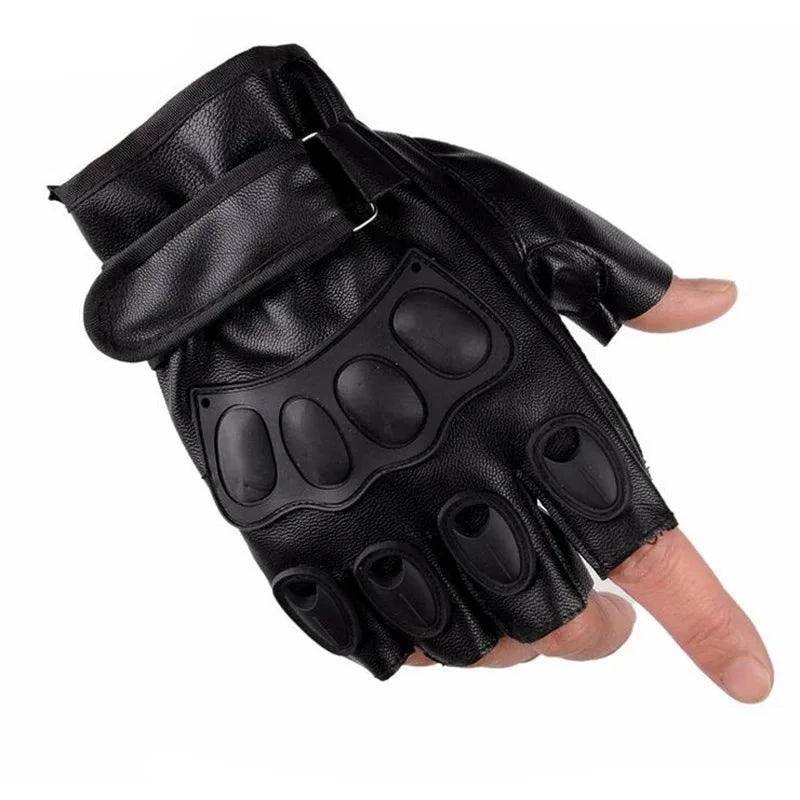 Men Leather Half Finger Outdoor Sports Cycling Sheepskin Tactical Gloves Dumbbell Weight Lifting Gym Gloves