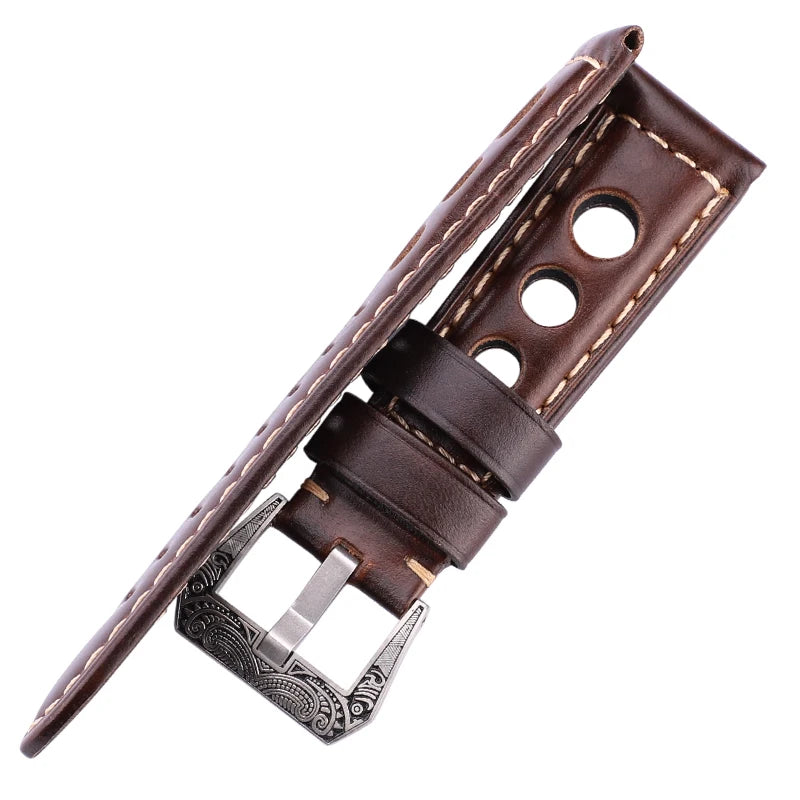 Leather Watchbands Dark Brown Women Men Watch Band Strap Belt With Black Pin Buckle