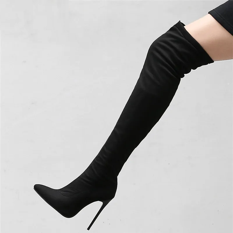 Knee boots women toe zip stiletto high heels prom boots women shoes