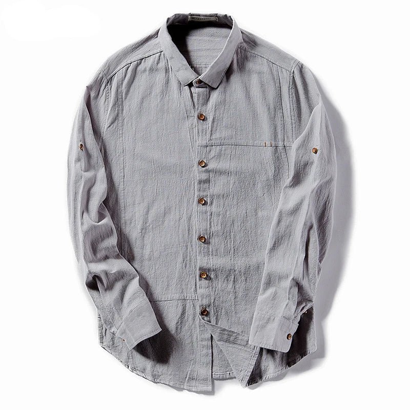 Spring Casual Shirts Men Breathable Linen Cotton Shirts Natural Fabric