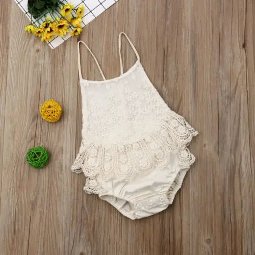 Summer Beige Newborn Infant Girl Clothes Lace Sunsuit Jumpsuit Bodysuit