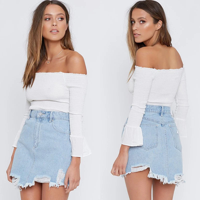 Tassel Skirt Denim Women Irregular Ripped Jeans Short Skirts High Waist