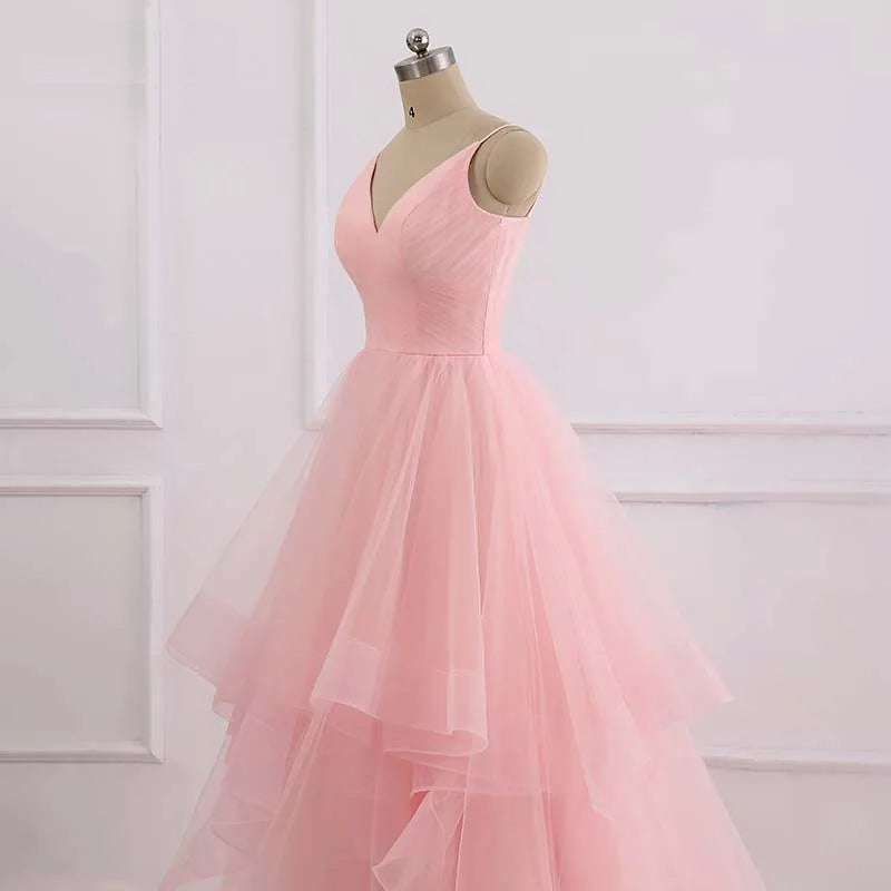 Pink Beach Wedding Dress boho Bridal Dresses Straps Tulle Zipper Back with 30cm tail