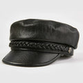 Genuine Leather Women Autumn-winter Cap Flat-top Black Outdoor Lady Hats