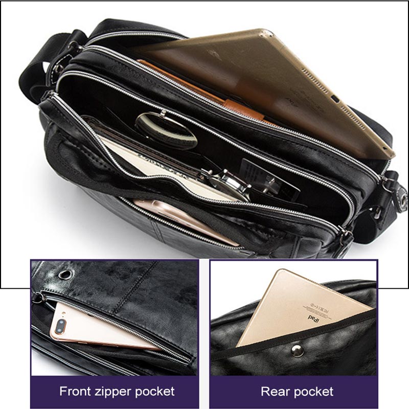 Men Leather Messenger Bag Male Leather Crossbody Travel Bag Leisure Shoulder Bags Crossbody Shoulder Bag Black Handbag