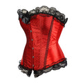 Pink Corset Top Bustier with Lace Up Trim Satin Overbust Ladies Shaper Victorian Floral Princess Red