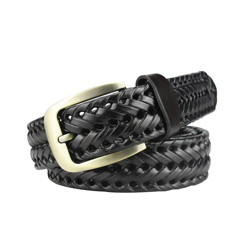 Men Braided Belt Woven Leather Belts Waist Strap Casual Belt Pin Buckle Male Belt for Jeans