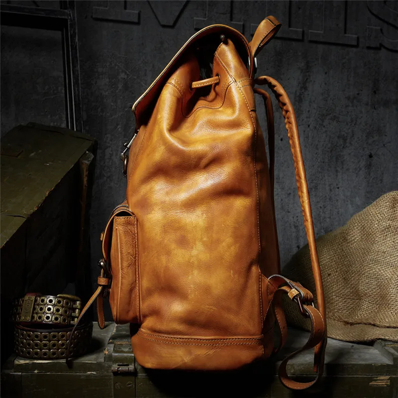 Luxury Leather Capacity Backpack Travel Bag Men Casual Bag Full Grain outdoors