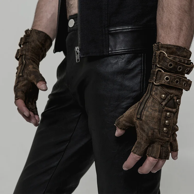 Men Cosplay Retro Gloves Steampunk Men Arm Guard Rivet Gloves Belt Buckle Adjustable