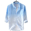 Summer men shirt Seven-quarter sleeve shirt mens gradient blue male casual shirt