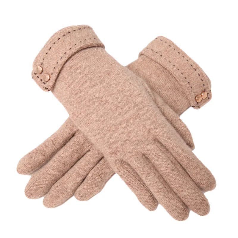 Autumn Winter Women Knitted Wool Gloves Touch Screen Leopard Solid Keep Warm Five Fingers Elegant Lady Glove