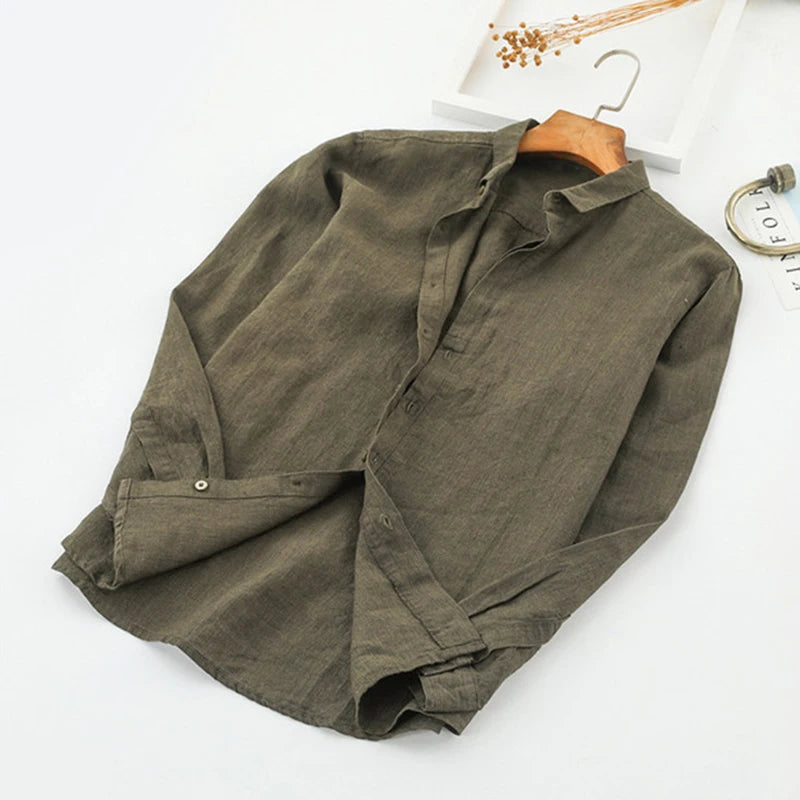 Spring Men Linen Shirts Breathable Tops Male Dress Shirts Clothes