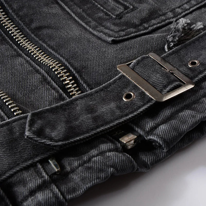 Men's zippers black denim jean biker jacket for motorcycle coat