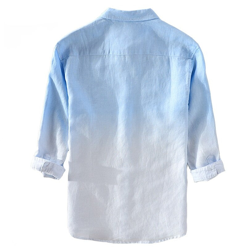 Summer men shirt Seven-quarter sleeve shirt mens gradient blue male casual shirt