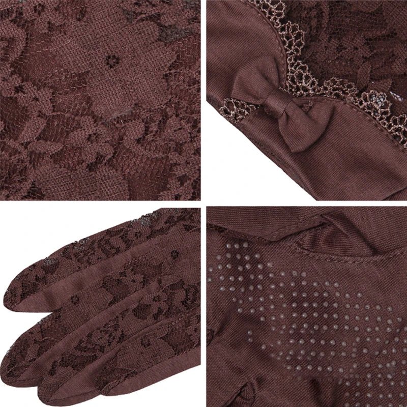 Women Gloves Spring Summer Lace Sunscreen Anti-UV 23cm Short Style Elastic Thin Full Fingers