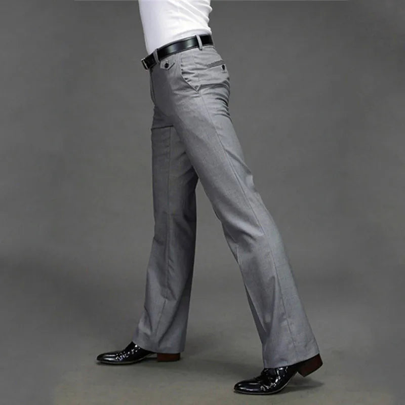 Micro horn trousers Male Straight wide leg Suit pants British Casual Men Men's trousers