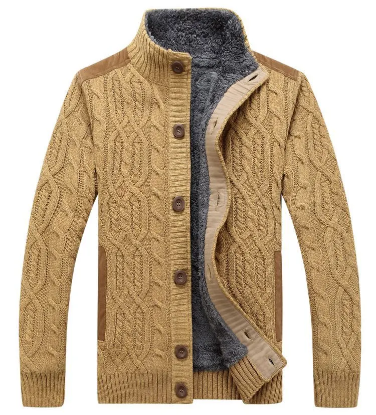 Men Thicken Knit Single Breasted Sweater Coat Winter Spliced Cardigan Sweater