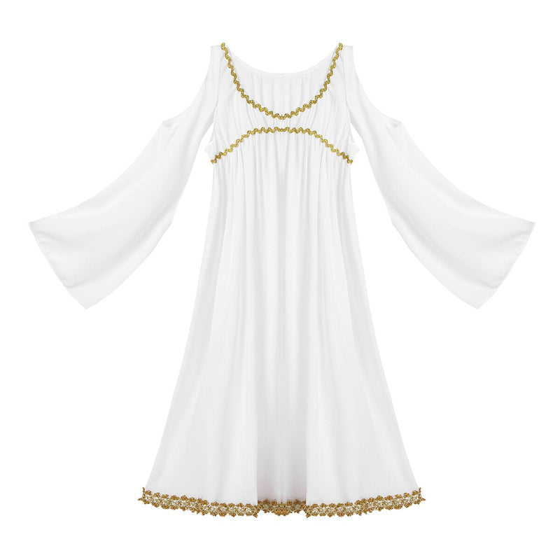 Girls V-neckline Gold Trim Greek Princess Church Celebration Praise Dance Costume Cosplay Party Dress Up Kids Role Play Dress