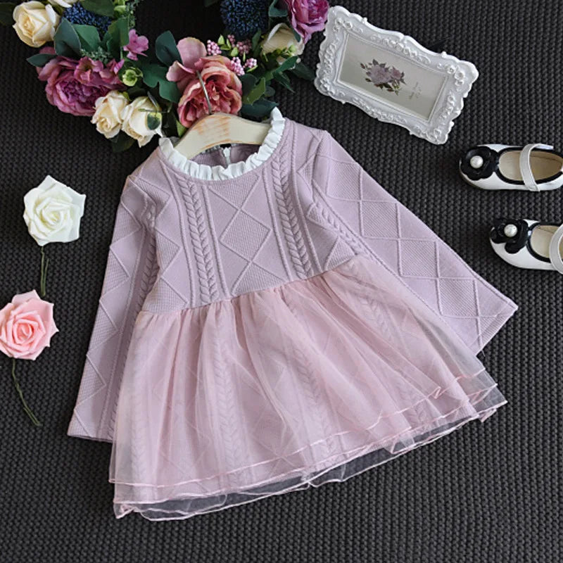 Autumn girls dress spring baby children solid sweater dress