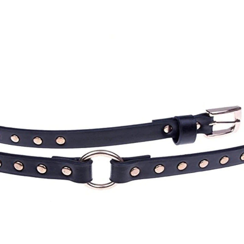 Belts for Women Belt Black Leather Thin Gothic Belts Gold Pin Buckle