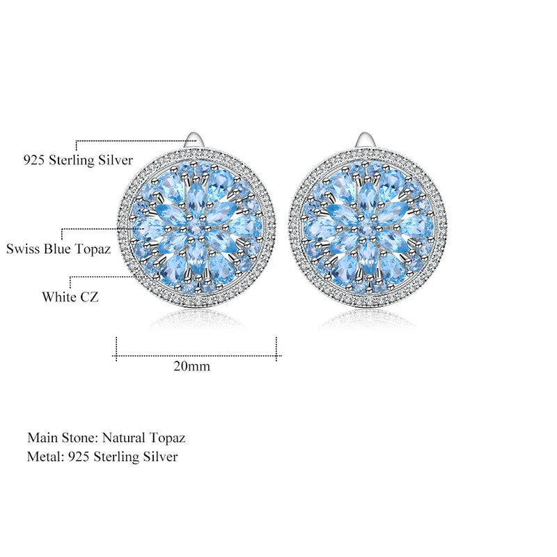 Natural Blue Classic Gemstone Round Stud Earrings 925 Sterling Silver Earrings For Women Fine Jewelry