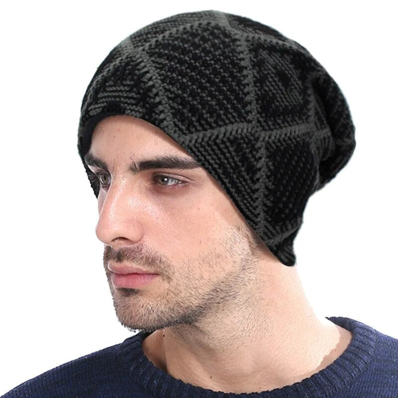 Skullies Beanies Knitted Hat Men Women Winter Hats For Men Male Warm Baggy Thick Bonnet Mask Plaid Beanie Hat Cap