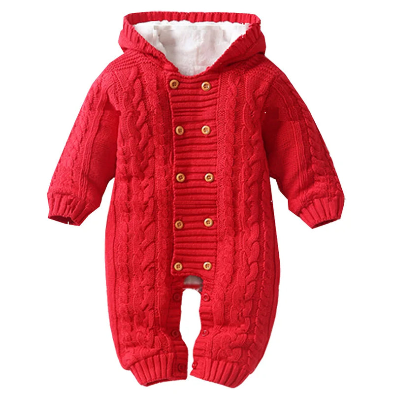 Infant Baby Rompers Winter Clothes Baby Boy Girl Knitted Sweater Jumpsuit Hooded Kid Toddler Outerwear