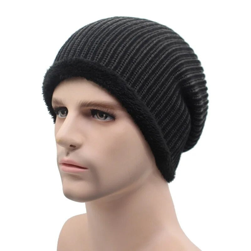 Winter Beanies Hat Unisex Warm Soft Skull Baggy Fur Knitting Hat Cap Mask Winter Hats For Men